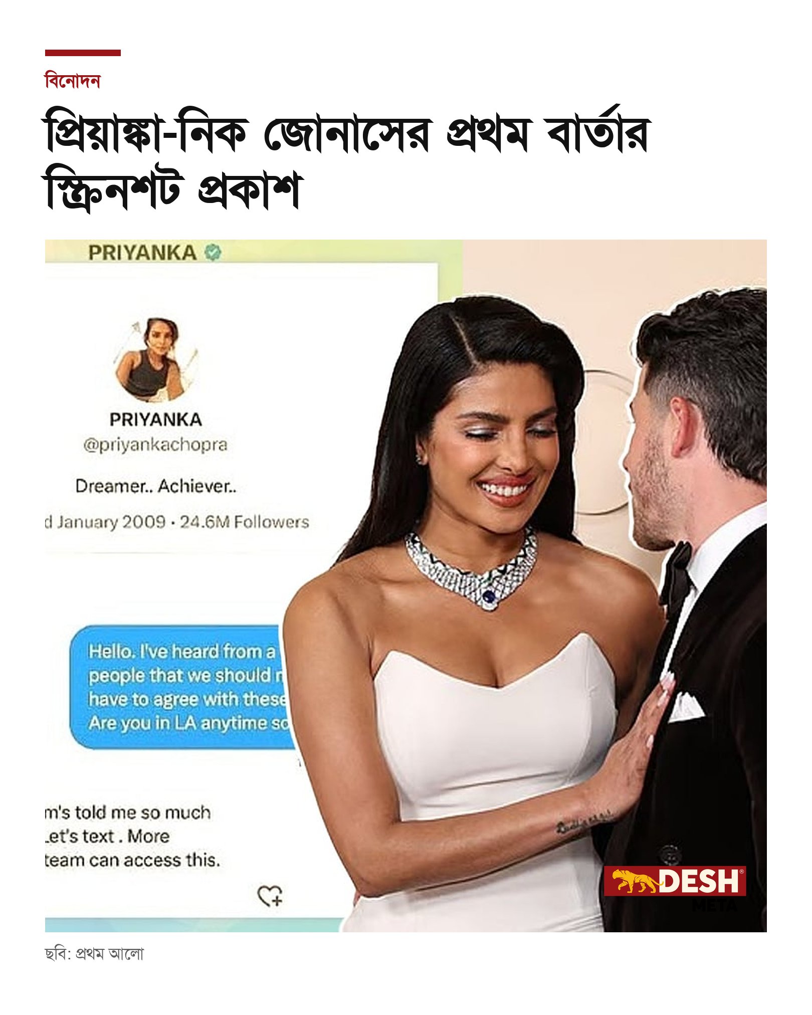 প্রিয়াঙ্কা-নিক জোনাসের প্রথম বার্তার স্ক্রিনশট প্রকাশ