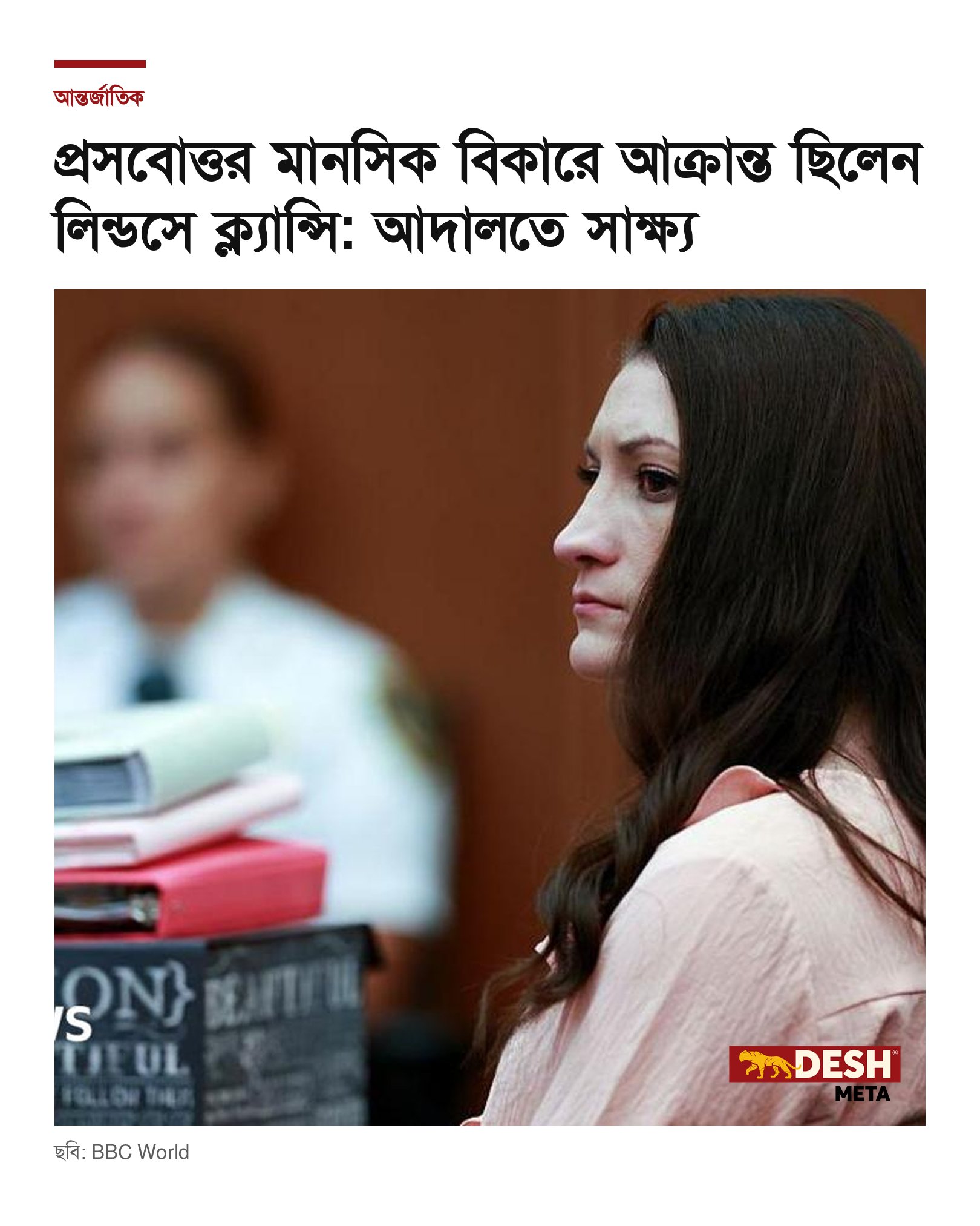 প্রসবোত্তর মানসিক বিকারে আক্রান্ত ছিলেন লিন্ডসে ক্ল্যান্সি: আদালতে সাক্ষ্য